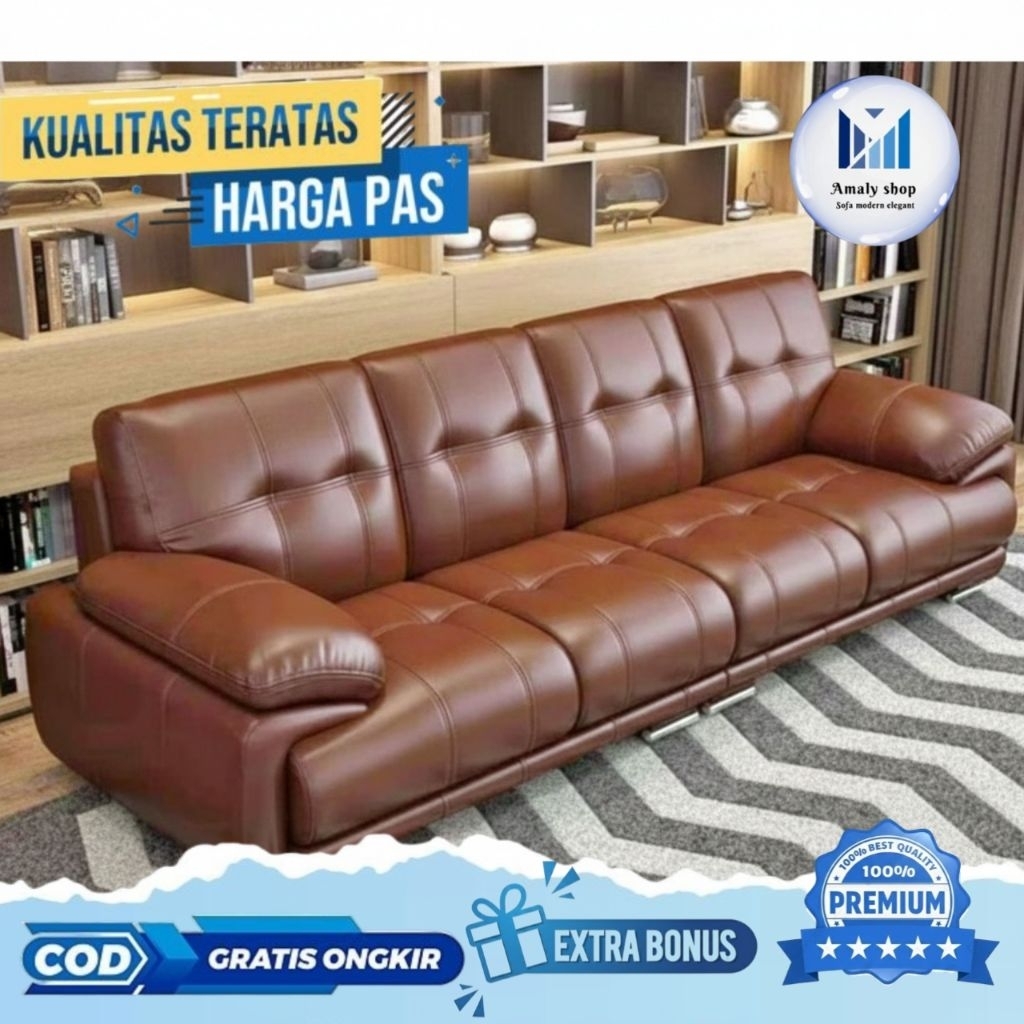 Sofa 4 Seater Minimalis Kursi ruang Tamu Modern Model Sofa Terbaru Kualitas Kulit Premium Sofa Limit