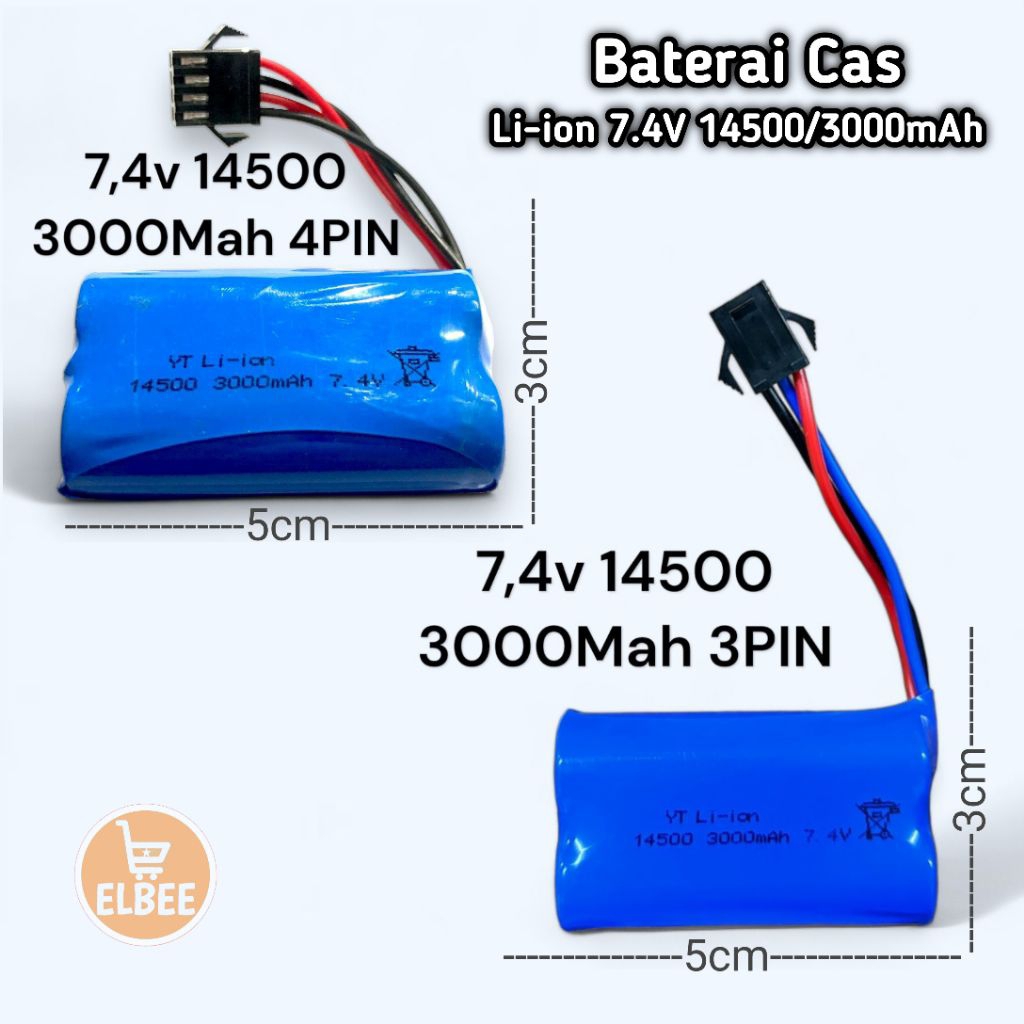 elbee - Baterai RC Cas Li-ion 14500/3000 mAh 7.4V ORI Pabrik double baterai 3 pin dan 4 pin
