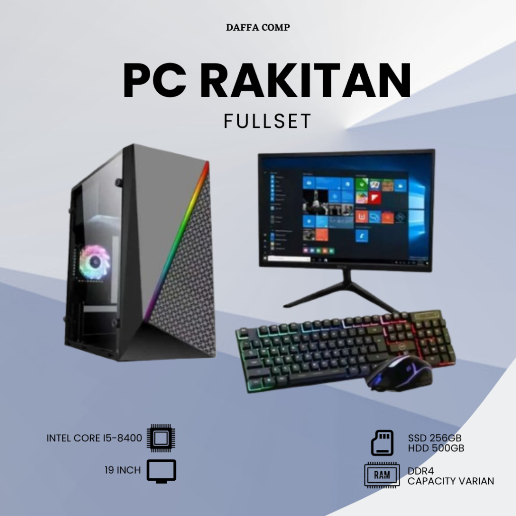 PC Intel i5 8400 DDR4 16GB SSD 256GB HDD 500GB GEN 8 Fullset Rakitan Computer
