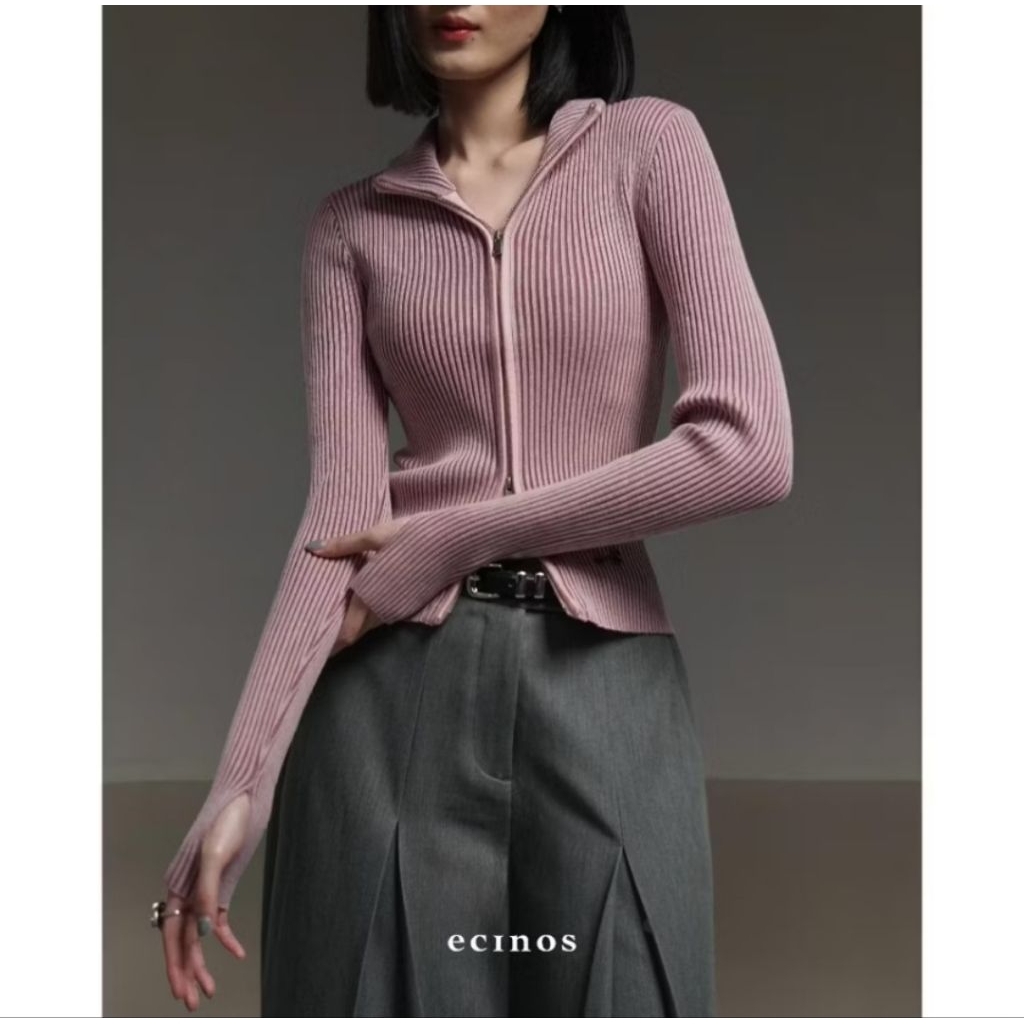 ECINOS - Roux Two tone Double Zip Cardigan | Baju Wanita | Cardigan Wanita