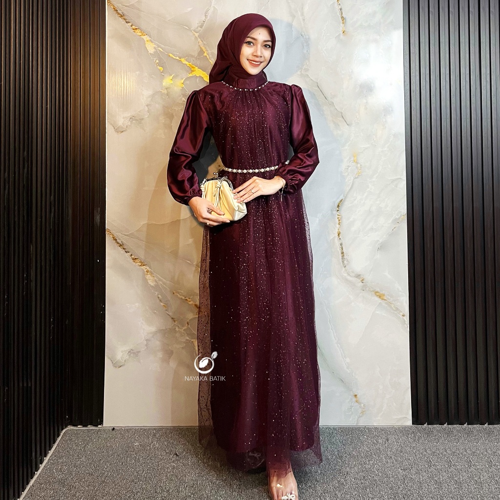 NAYAKA BATIK - Maxi Dress Noella Dress Lebaran 2026 Terbaru Gamis Roberto Carvalli Kombinasi Tulle S