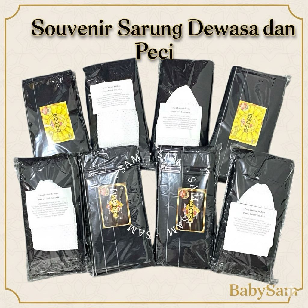 Hampers Sarung Dewasa + Peci Rajut Souvenir Tahlilan Tasyakuran Oleh Oleh Haji Umroh