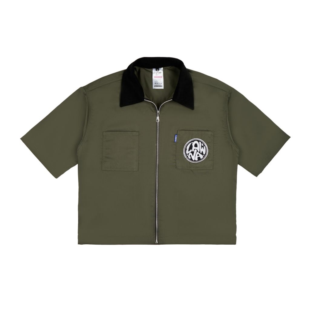 Lawna - Workshirt Boxy Zipper Mix Corduroy - Olive
