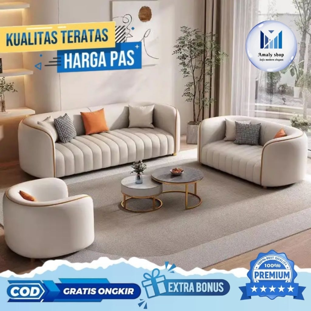 Sofa 321 Kulit Premium Model Terbaru Set Sofa Ruang Tamu Modern Super Mewah
