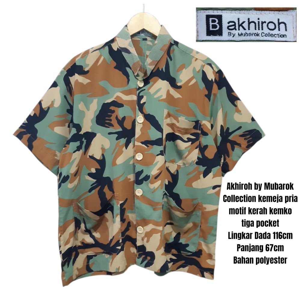 Akhiroh by Mubarok Collection kemeja pria motif kerah kemko tiga pocket