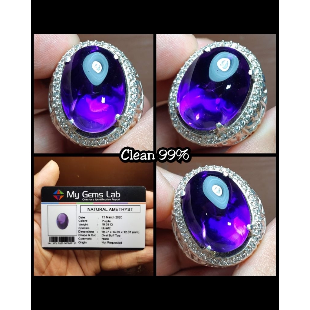 original permata kecubung super kalimantan + memo my gems lab