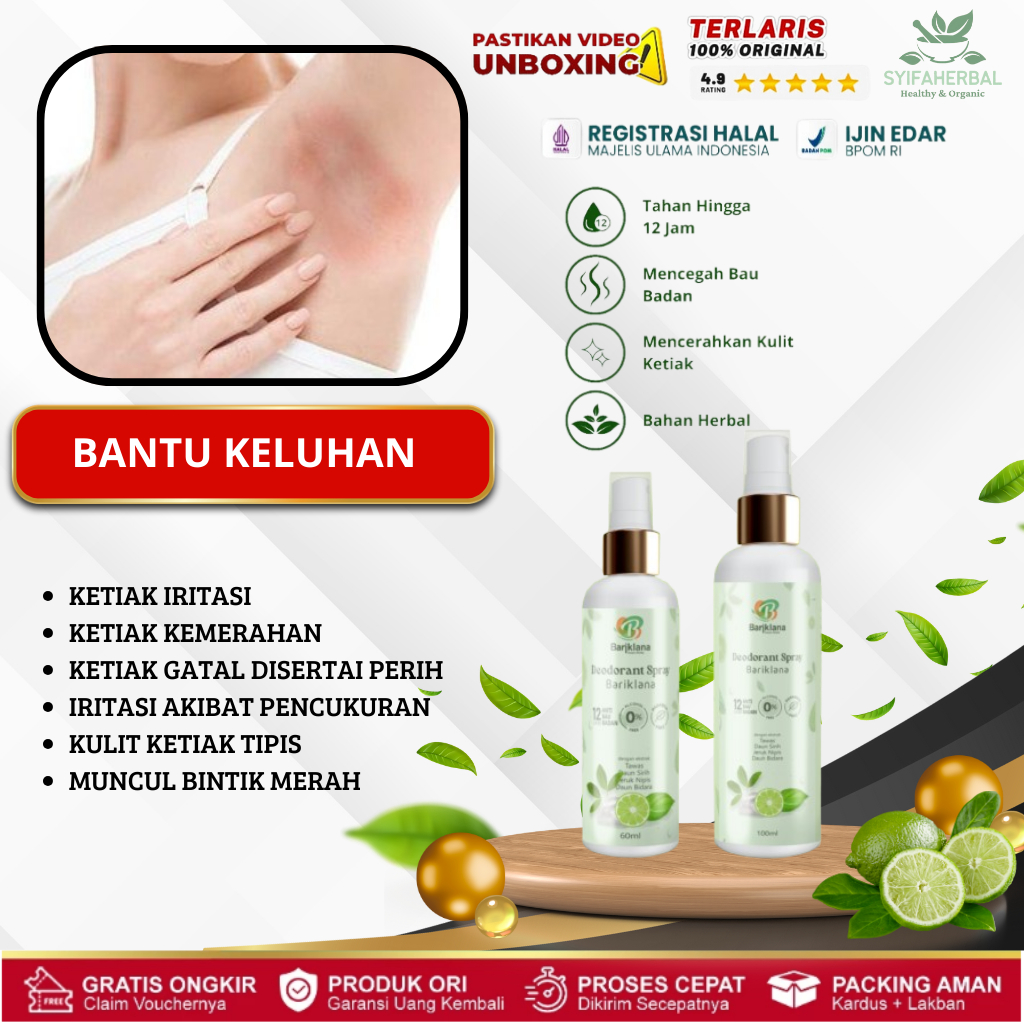 Deodorant Spray Bariklana Bantu Mengatasi Iritasi Pada Ketiak, Menenangkan Kulit Sensitif, Mengurang