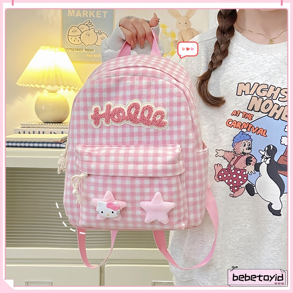 [COD] Tas Ransel Wanita Lucu/Tas Sekolah Pink kotak-kotak/Backpack Perempuan Korea Stylish/Tas Ranse