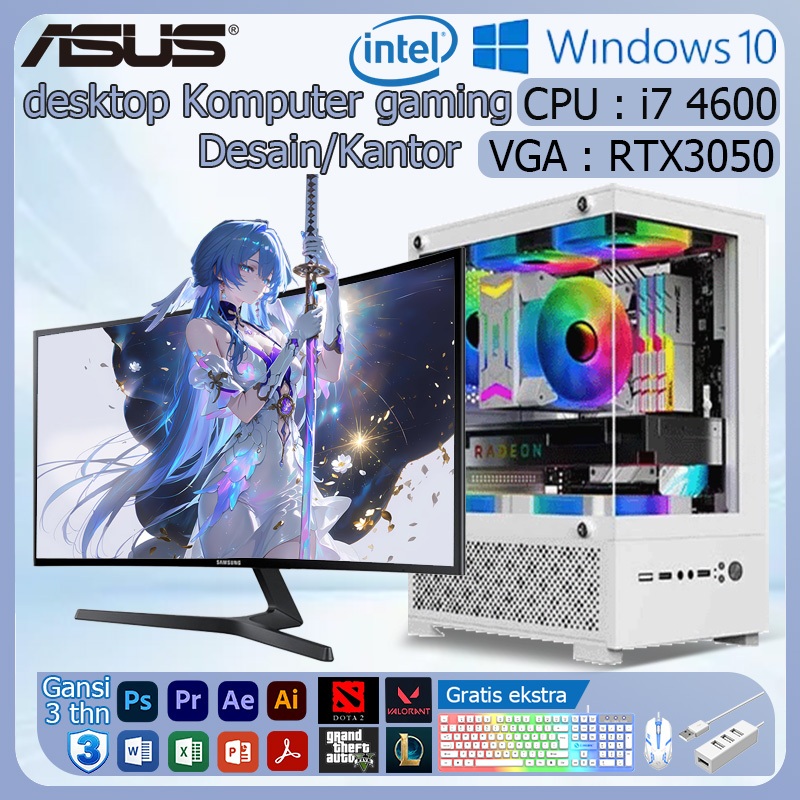 ASUS PC Gaming Full set Komputer desktop Intel Core i7 4600 RTX 3050 VRAM tinggi Komputer Gaming unt