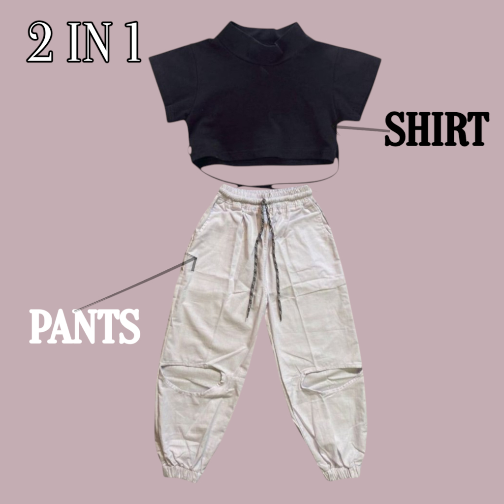 RELENA set kaos dance lengan pendek hip hop polos korean style 2 in 1 untuk anak usia 3 sampai 14 ta