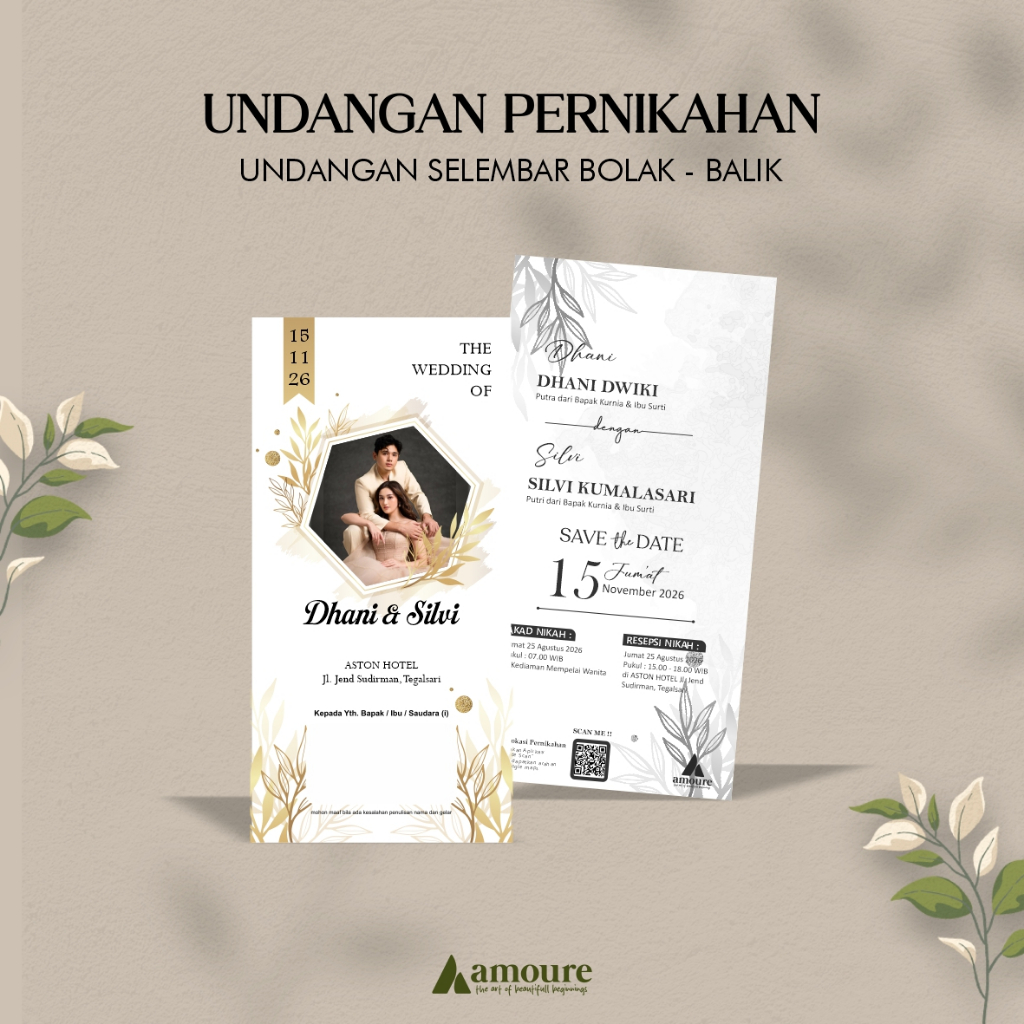 Undangan Pernikahan 1 Lembar Bolak Balik Simple Minimalis / Undangan Pernikahan 1 Lembar Custom