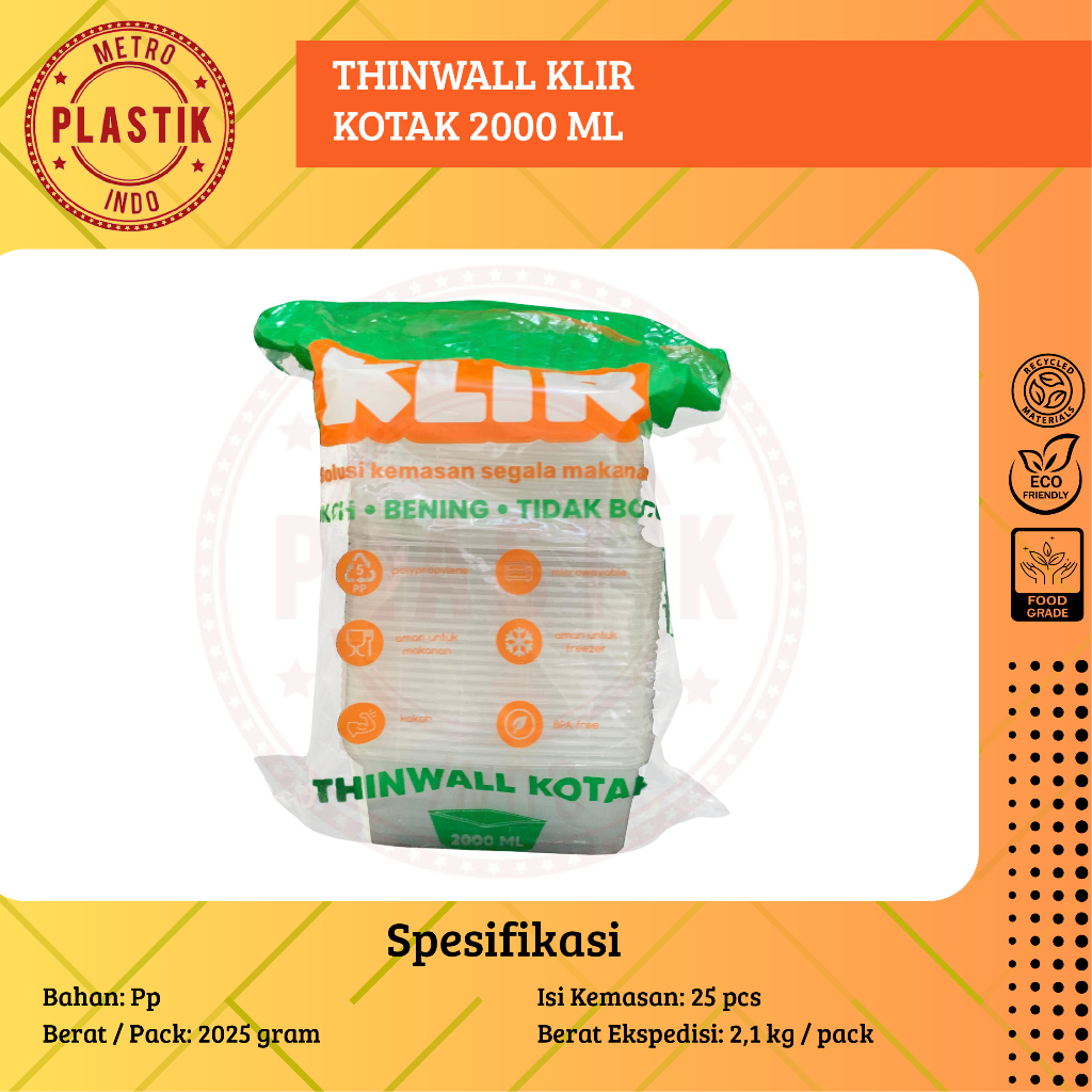Thinwall Klir 2000ml | Kotak Makan Plastik 2000 ml KLIR SQUARE SQ @25set