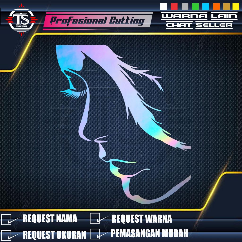 TS Stiker Cutting Siluet Wajah Cewe Cantik Vinil Reflektif