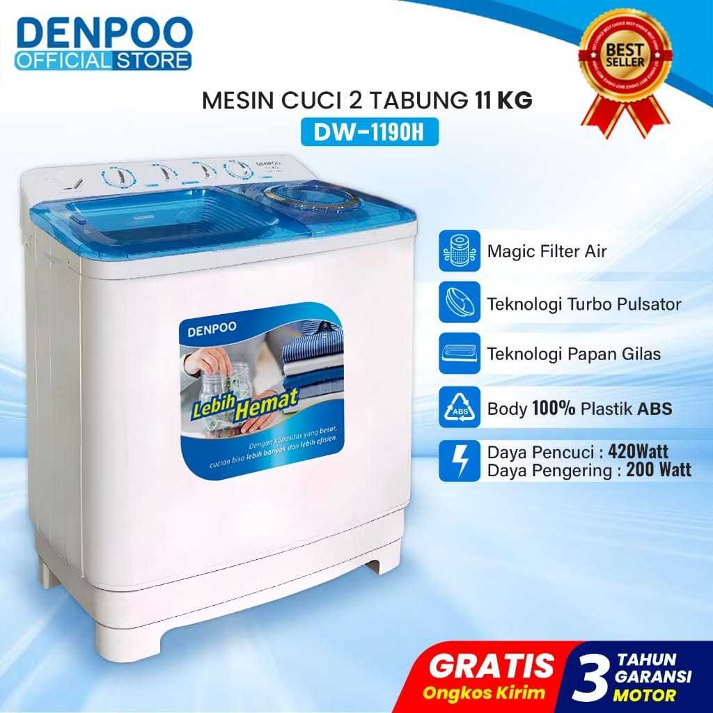 DENPOO Mesin Cuci 2 Tabung 11Kg DW 1190 H