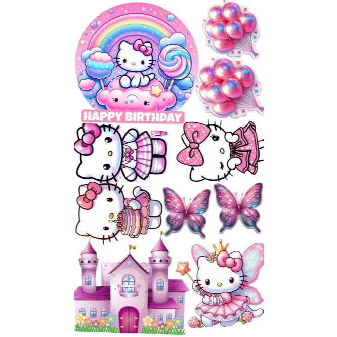 Topper HELLO KITTY Custom Nama | Hiasan Kue ULTAH Hello Kitty