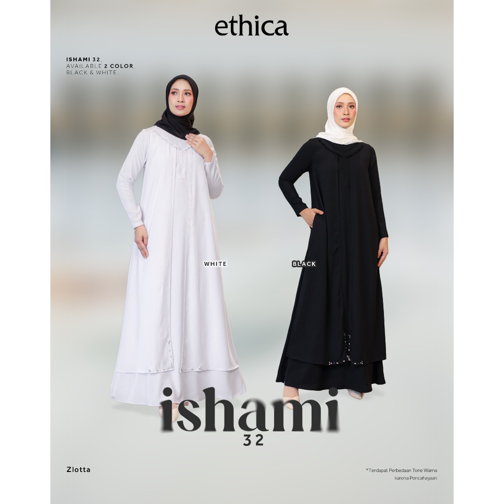 Gamis Ethica 2026 Ishami 32 Black and White - Muslimah - LEBARAN 2026 ETHICA