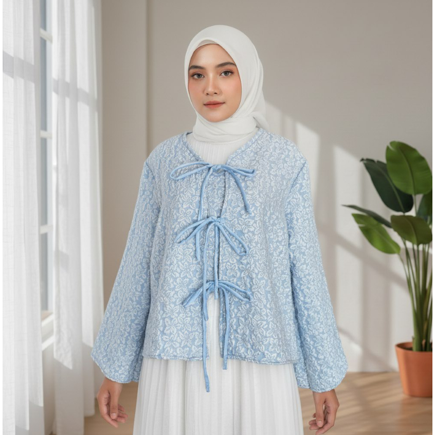 Delova Wardobe - AIRA KIMONO outer Emboss Jaquart  Modern Premium Outfit Atasan Wanita Outer Rompi Viral Kondangan Wisuda Kekinian Simple Elegan Chinese