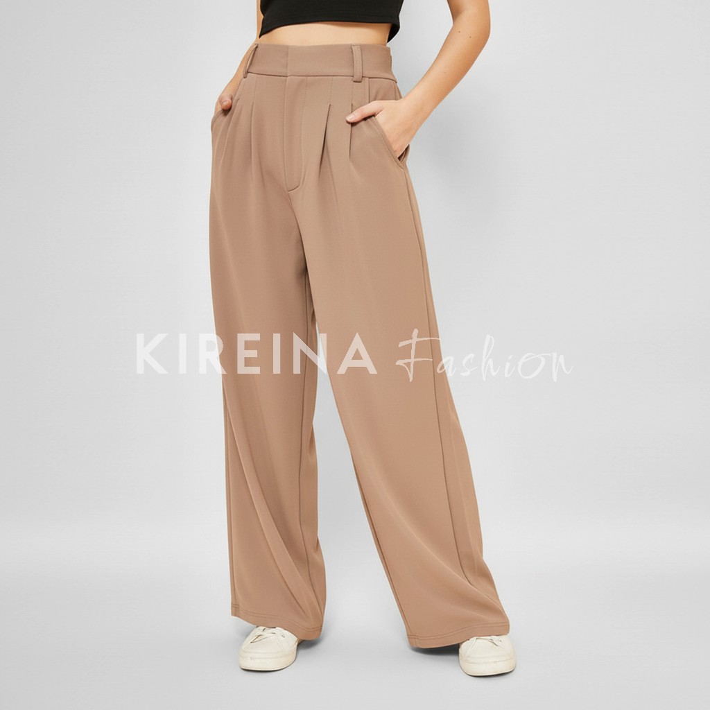 Kireina - Celana Kulot Wanita Celana Kulot Highwaist Tebal Bahan Celine