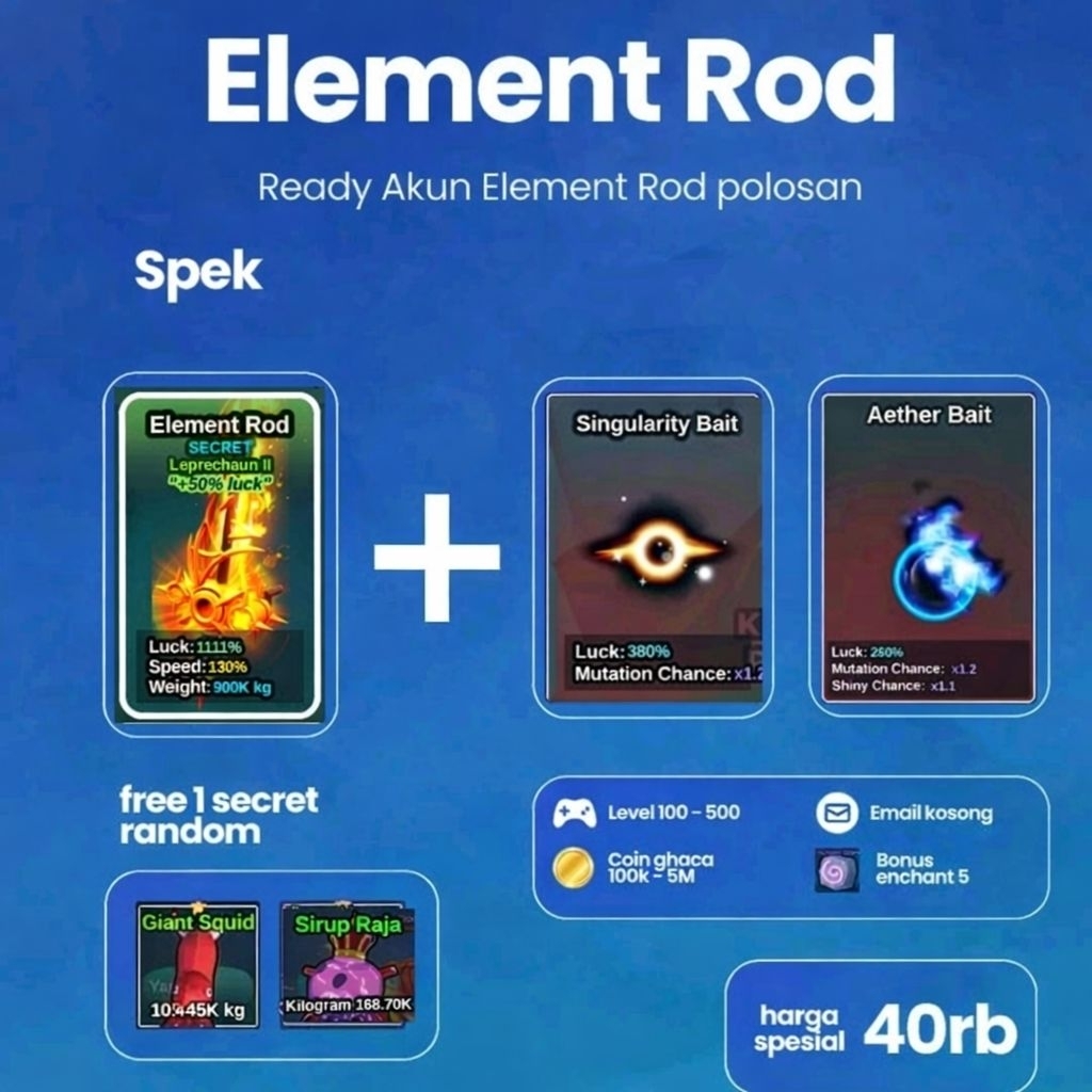 AKUN FISH IT || ROD ELEMENT || AKUN ROD ELEMENTT