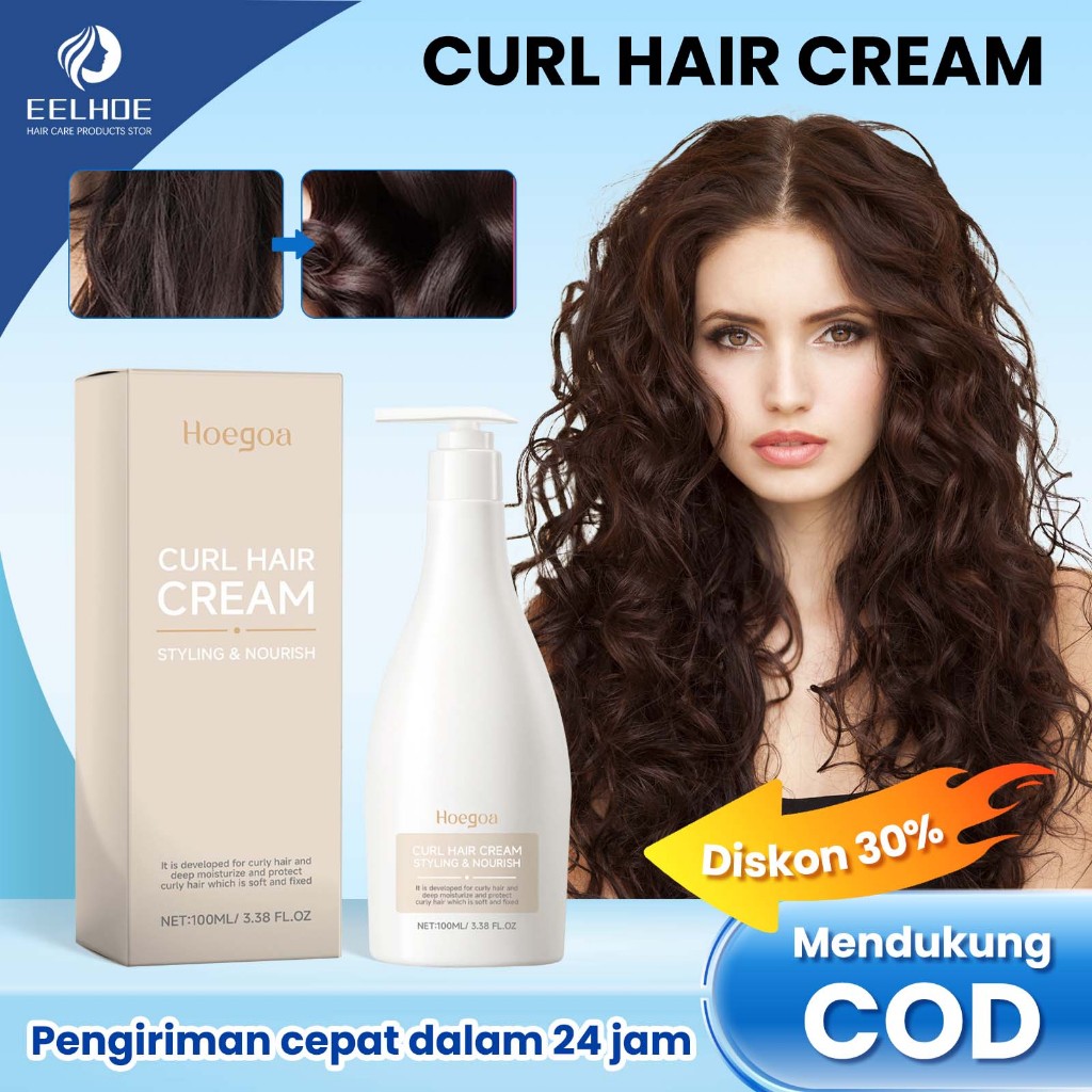 Hoegoa cream rambut keriting 50ml Gel Rambut Keriting Perawatan Rambut Keriting Curl Cream Elastin T