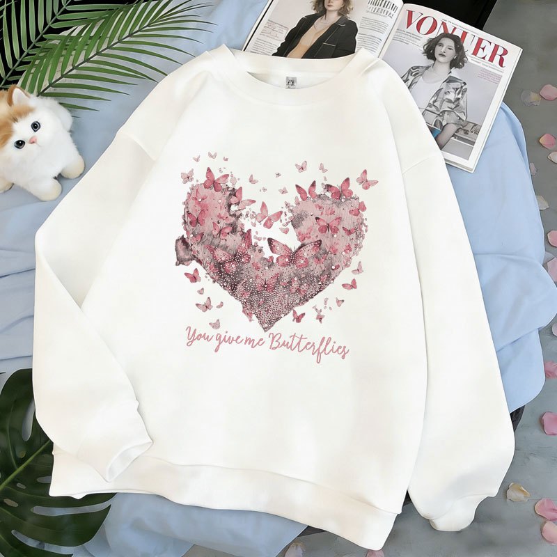 Sweater   Korea | Pola Heart Butterflies | Oversize Lucu | 100% Cotton