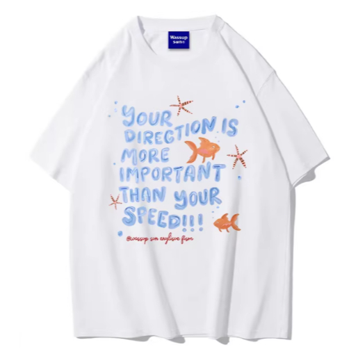 Kaos Pendek Leher Bundar Motif Ikan Koki Lucu Style Amerika Desain Kreatif Unisex Terbaru