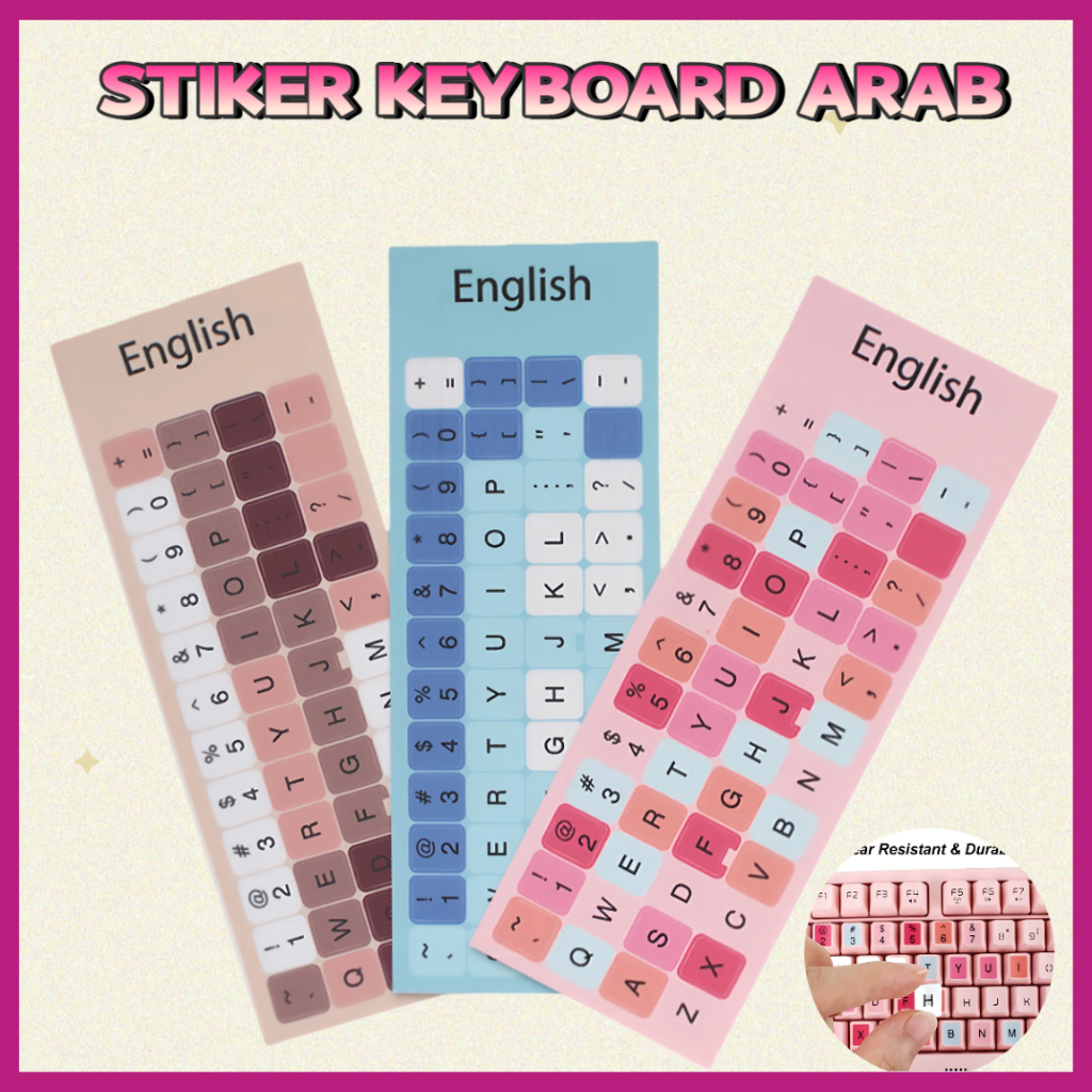 Stiker Keyboard Arab Hijaiyah Stiker Keyboard Arab Universal Anti Luntur Bahan PVC untuk Laptop Leno