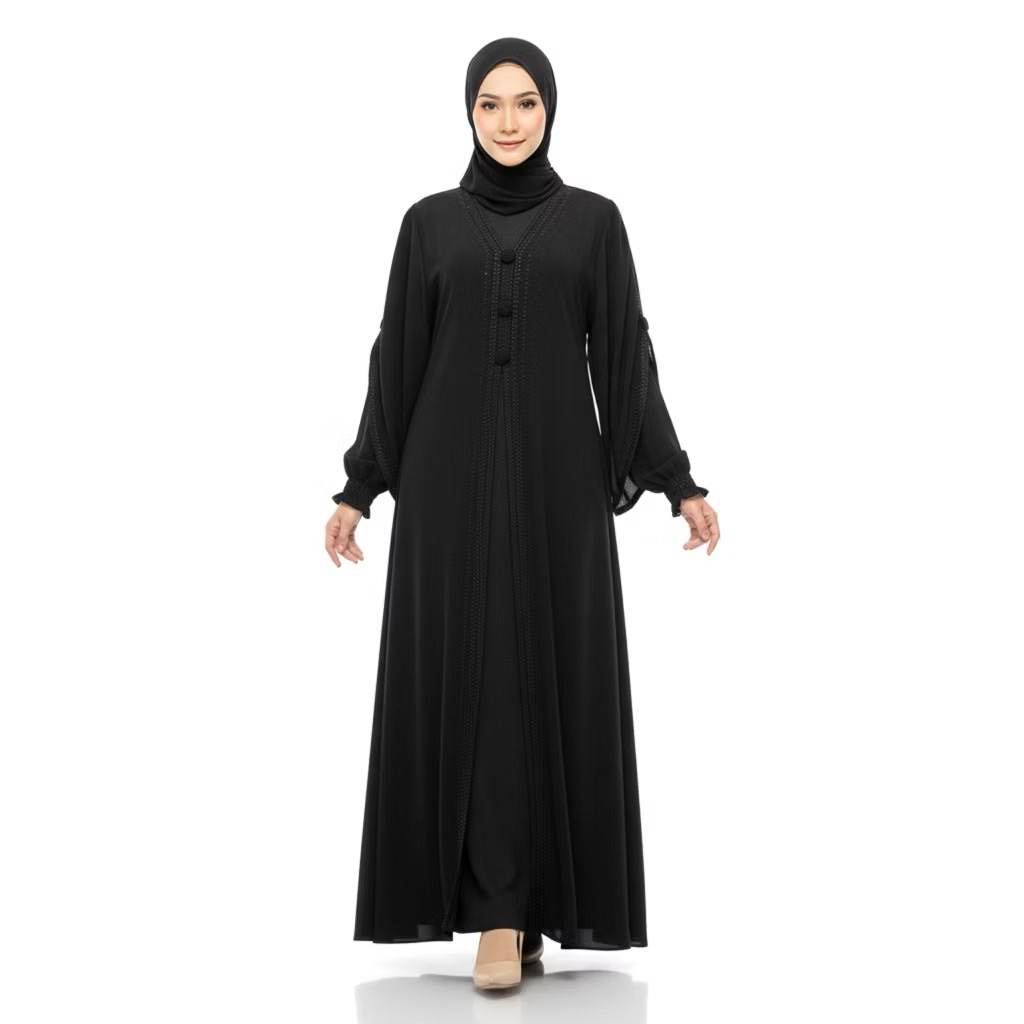 ABAYA YASMIN ~ ABAYA ADIBA KC 533 JETBLACK MEWAH TANGAN KERUT