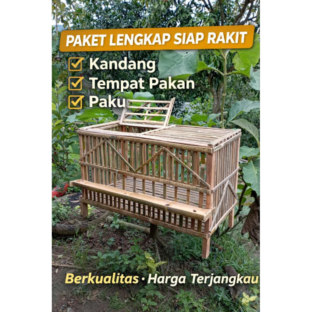 Kandang Pembesaran Anak Ayam Bambu 80x40x40 cm | Paket Lengkap Siap Rakit