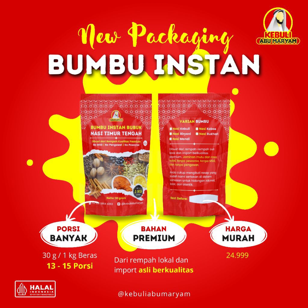BUMBU INSTAN NASI KEBULI, BIRYANI, KABSA, BUKHARI, MANDI