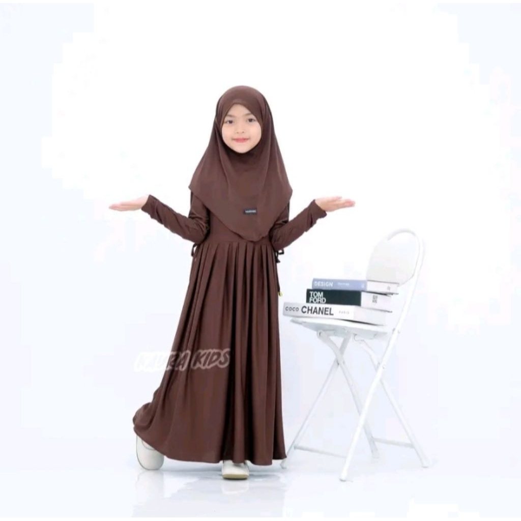 Gamis Abaya Anak Inara Serut Usia 0-5 Tahun Bahan Jersey Lembut dan Adem Free Hijab Muslim Panjang N