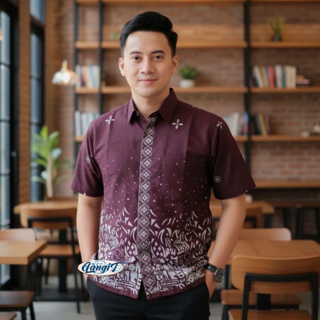 hem batik pria lengan pendek printing atasan kerja laki laki dewasa motif kekinian hem seragam konda