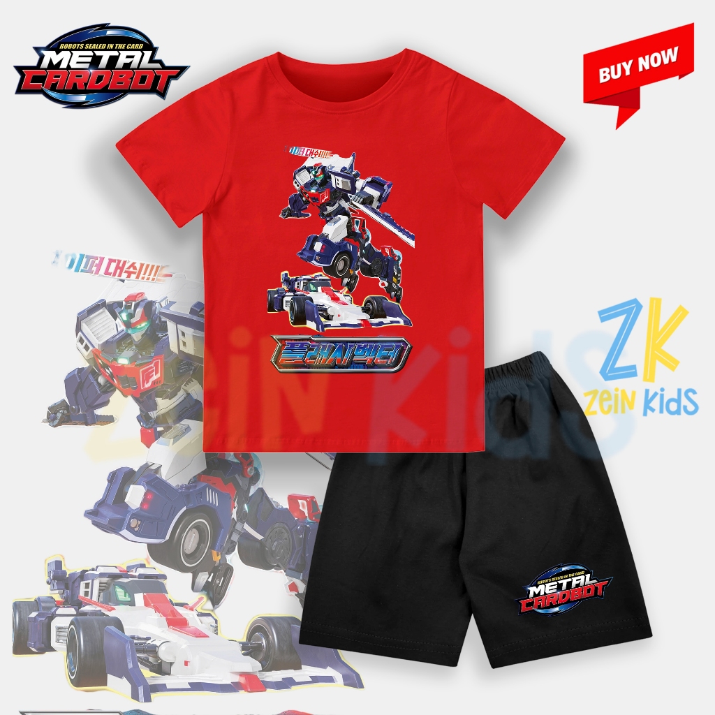 Setelan Kaos Anak Metal Cardbot Spark Bit / Kaos Setelan Anak Gambar Robot Kartun
