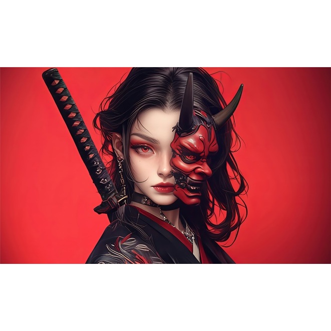 Poster samurai wanita bertopeng 84x50cm