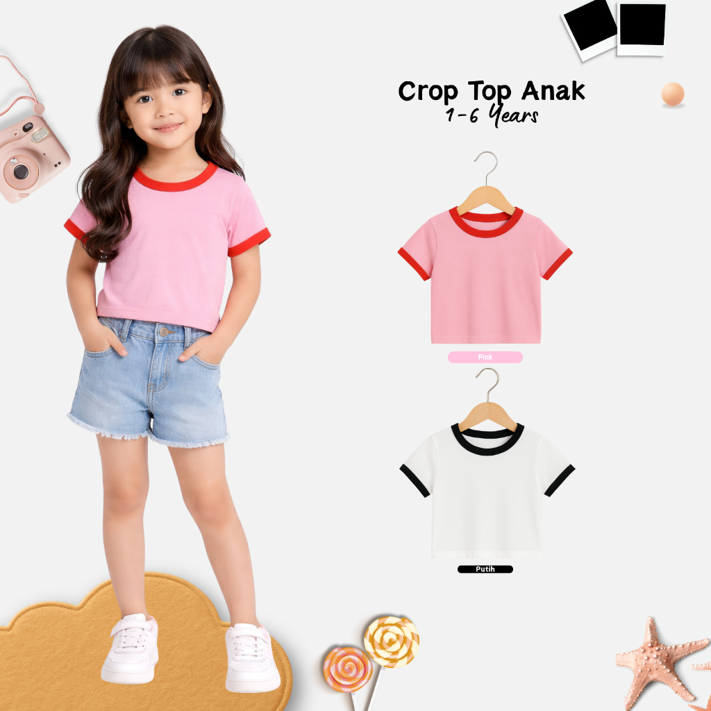 PICANOS KIDS - PS013 Crop Top Korean Style Anak Perempuan / Kaos Crop Top Anak Perempuan / Crop Top 