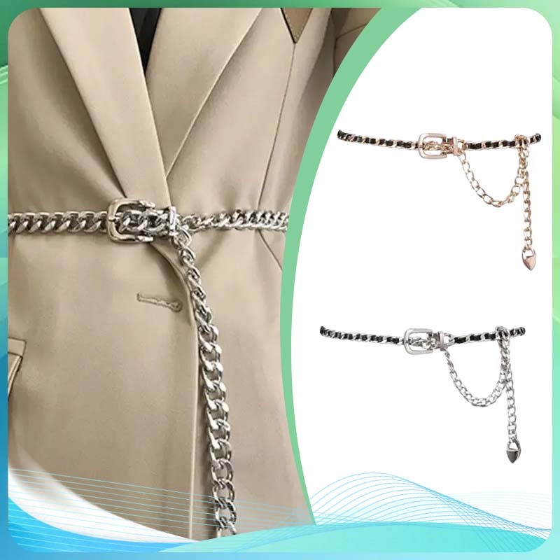 Belt Pinggang Wanita Rantai Rantai Pinggang Logam Belt Sabuk Rantai Wanita Metal & Leather Ikat