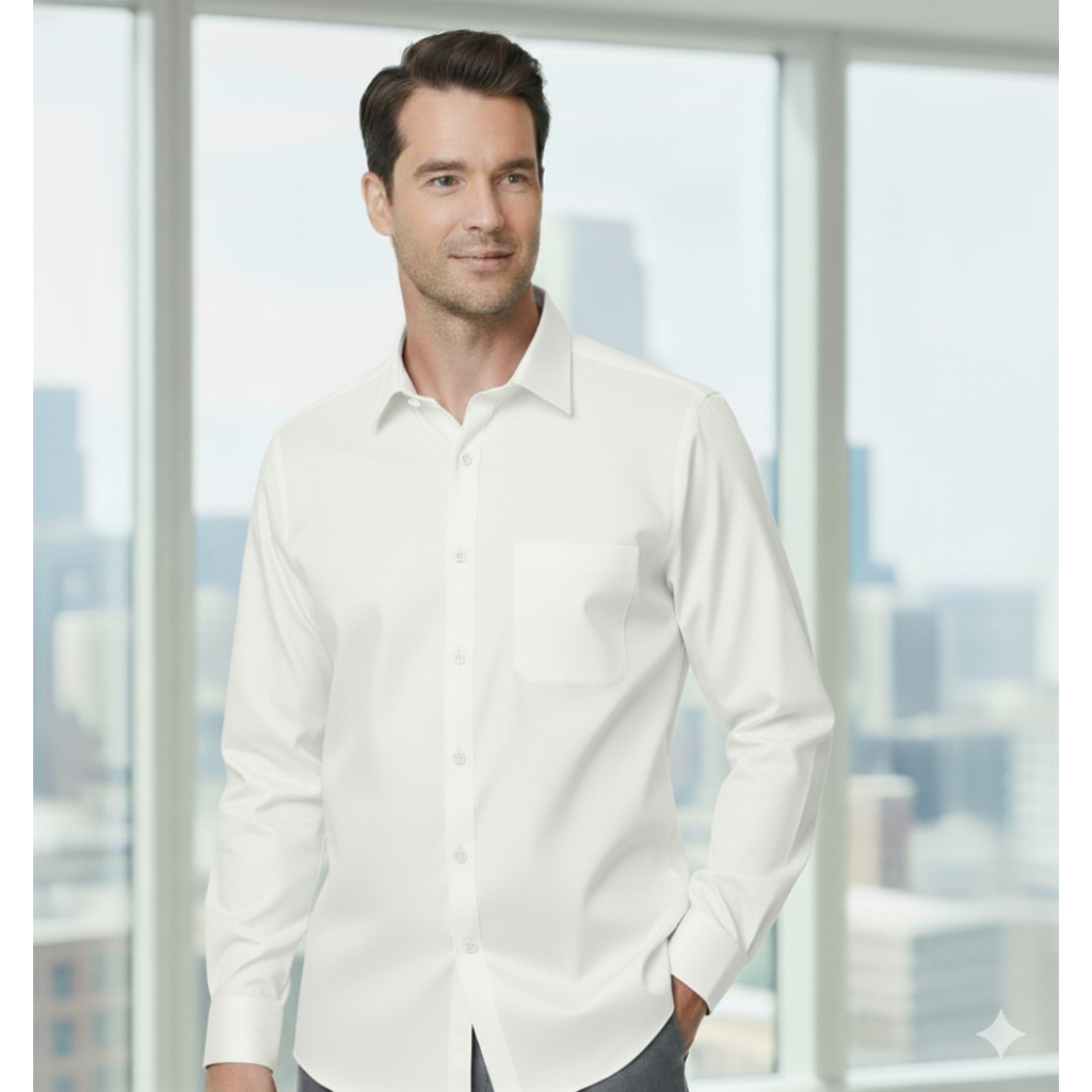 KEMEJA GQ ( GOOD QUALITY ) REGULER FIT CVC PUTIH POLOS LENGAN PANJANG