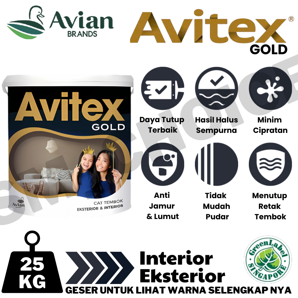 AVIAN AVITEX GOLD 25KG CAT TEMBOK INTERIOR & EXTERIOR SUPER WHITE 25KG CAT AVITEX 25KG SUPER WHITE