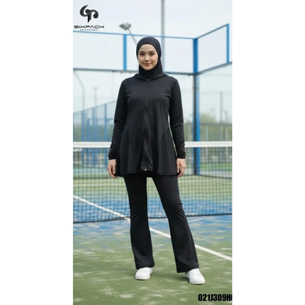 Jaket Olahraga Wanita Muslimah Syar'i Modis Tunik Panjang Bahan Tipis Adem Running By Sixpack J309