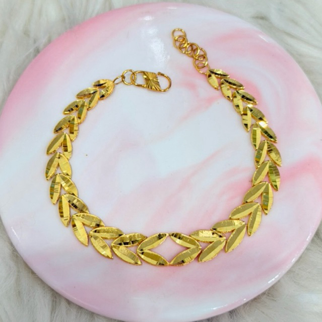 gelang daun polos simple elegant emas asli kadar 700