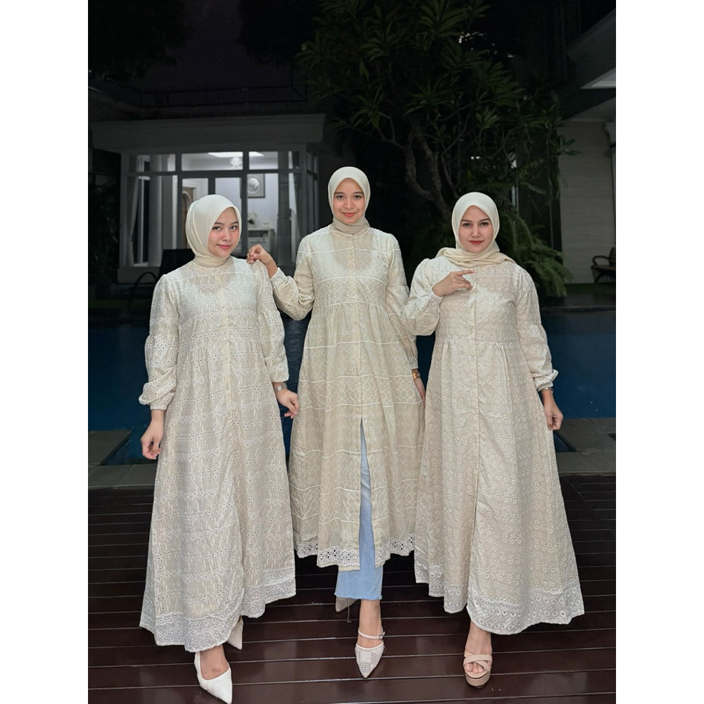 Midi dress katun bordir mix furing katun ero ori By Edness Kayla