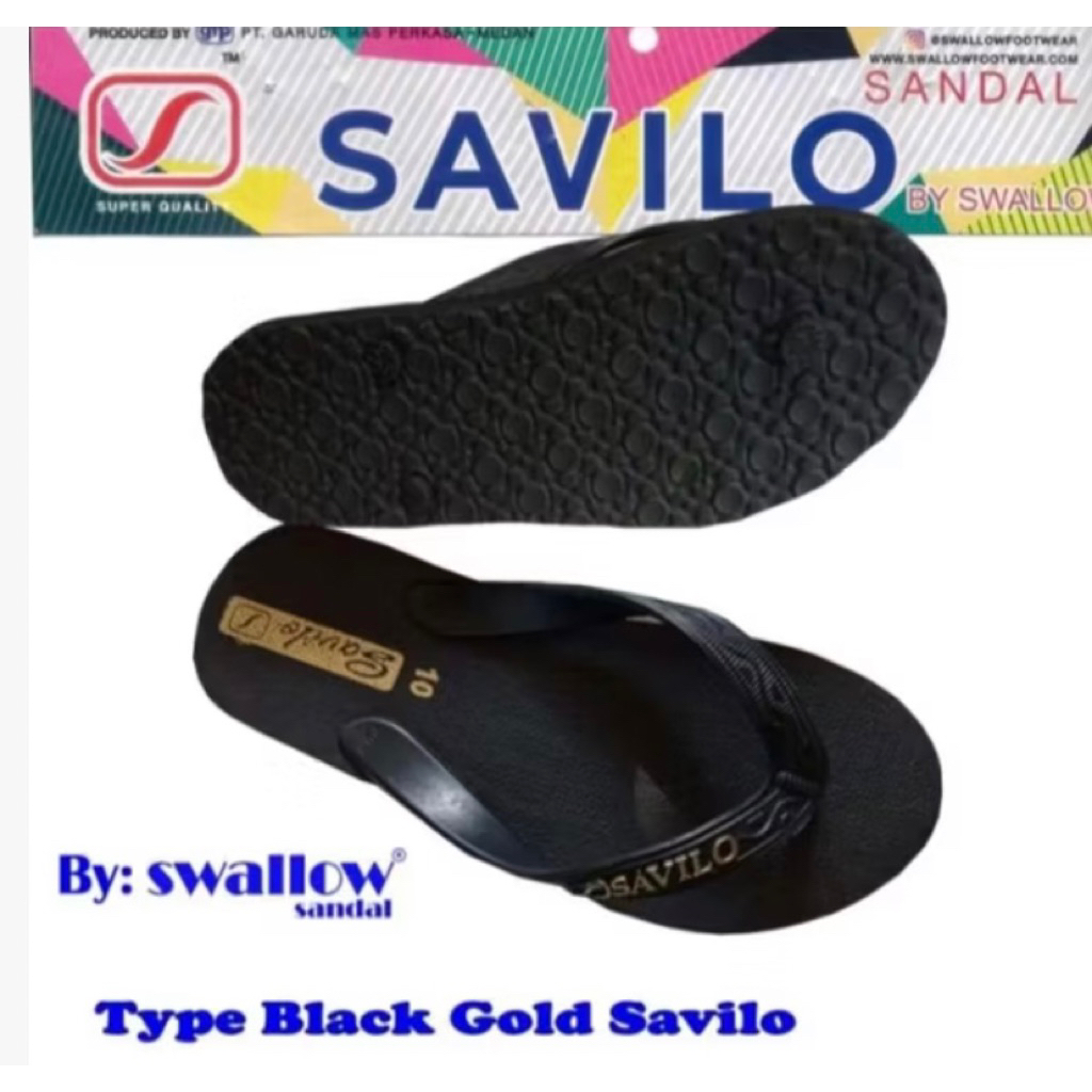 Sandal Swallow Savilo Black Gold Sandal Jepit Selop Swallow
