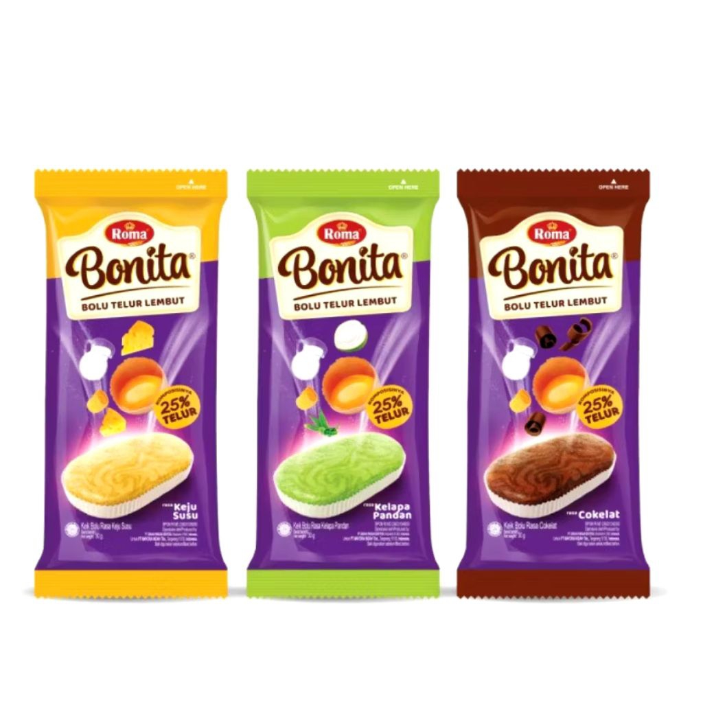 ROMA BOLU BONITA All Varian - Keju Susu, Cokelat, Kelapa Pandan.