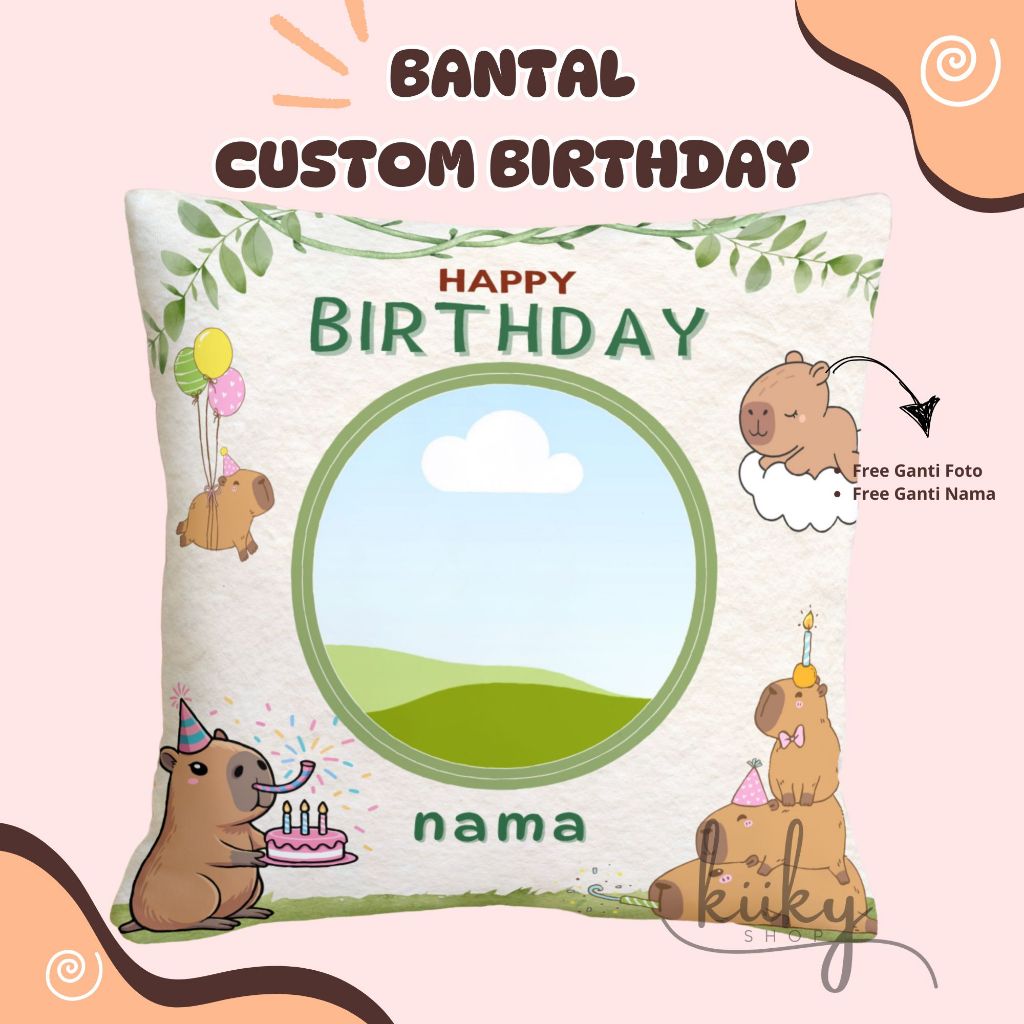 Souvenir Kado Bantal Custom Printing Ulang Tahun Happy Birthday