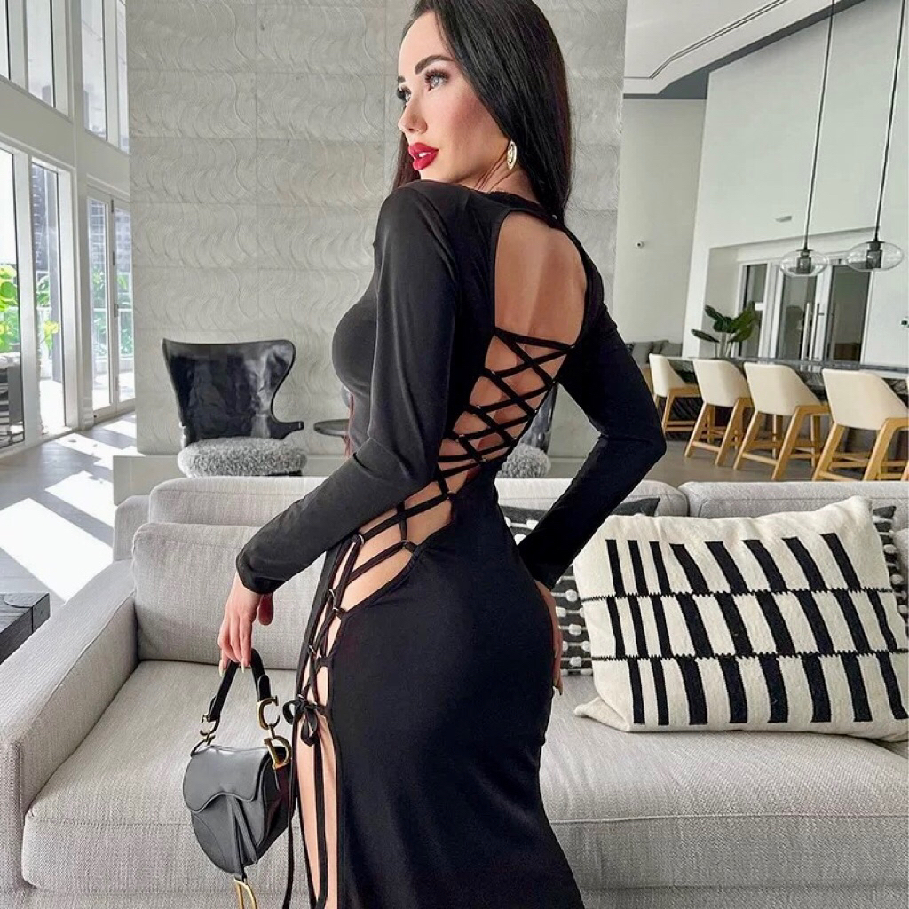 Dress Wanita hitam Party Sexy Dress Impor D0862 black party sexy dress