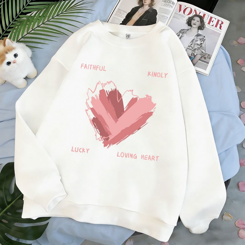 Sweater   Korea | Pola Love Pink | Oversize Lucu | 100% Cotton