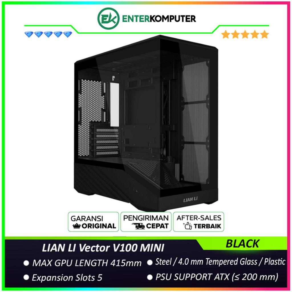 LIAN LI Vector V100 MINI BLACK - Micro-ATX Case - 270° Unobstructed Visibility with ARGB Lighting St