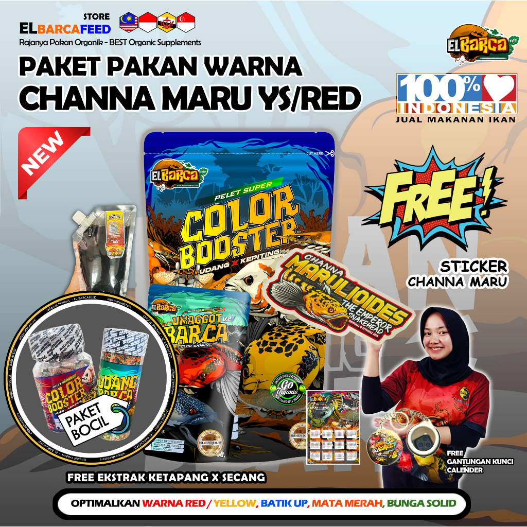 PAKET PAKAN CHANNA MARU YS/RED (PUSH Batik Up, warna red/yellow Up, mata merah) Free Sticker Channa