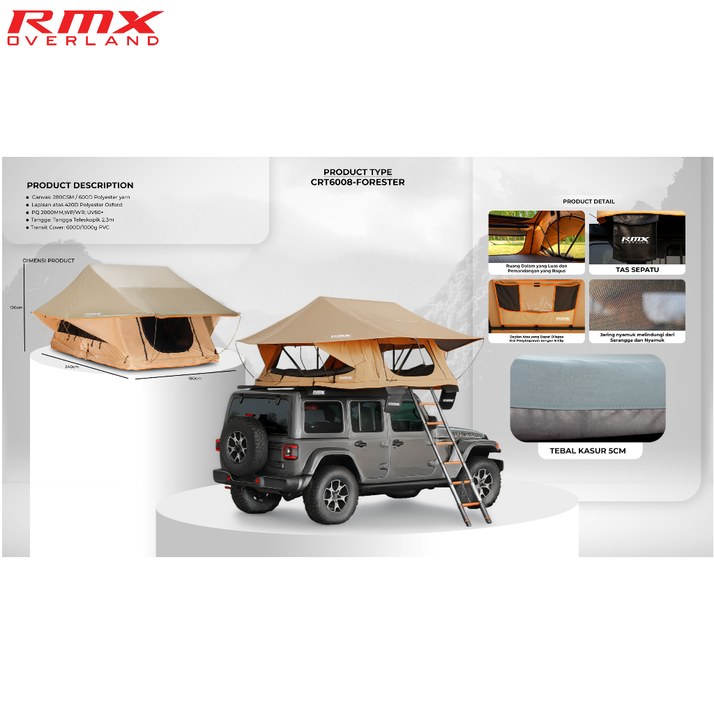 RMX Overland Rooftent Rooftop Roof Tent Tenda Atap Mobil Forester X Hard Shell 240x160