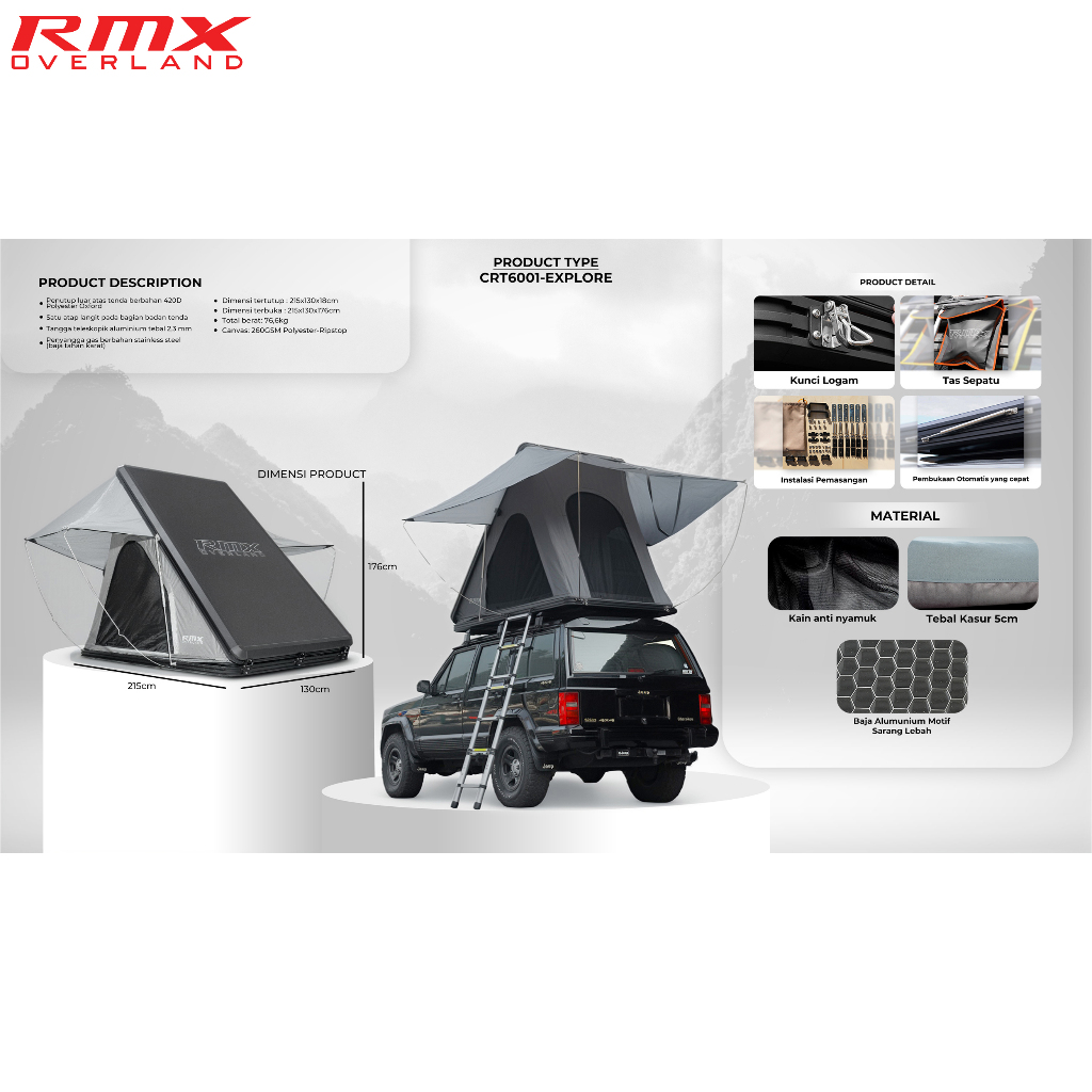 RMX Overland Rooftent Rooftop Roof Tent Tenda Atap Mobil Explore Hard Shell